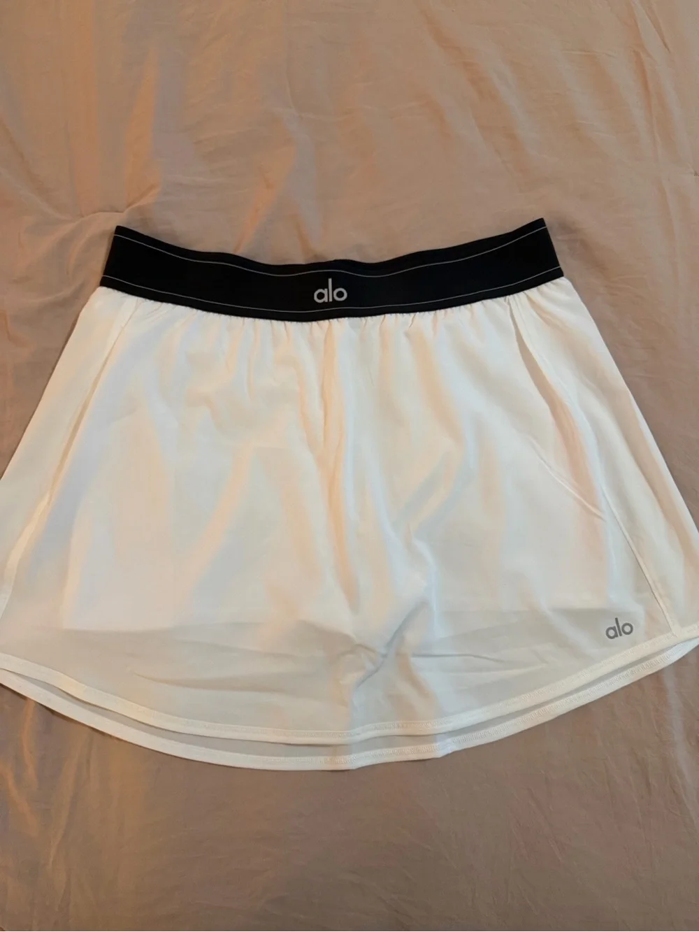 ALO Yoga White Mini Skirt with Black Waistband
